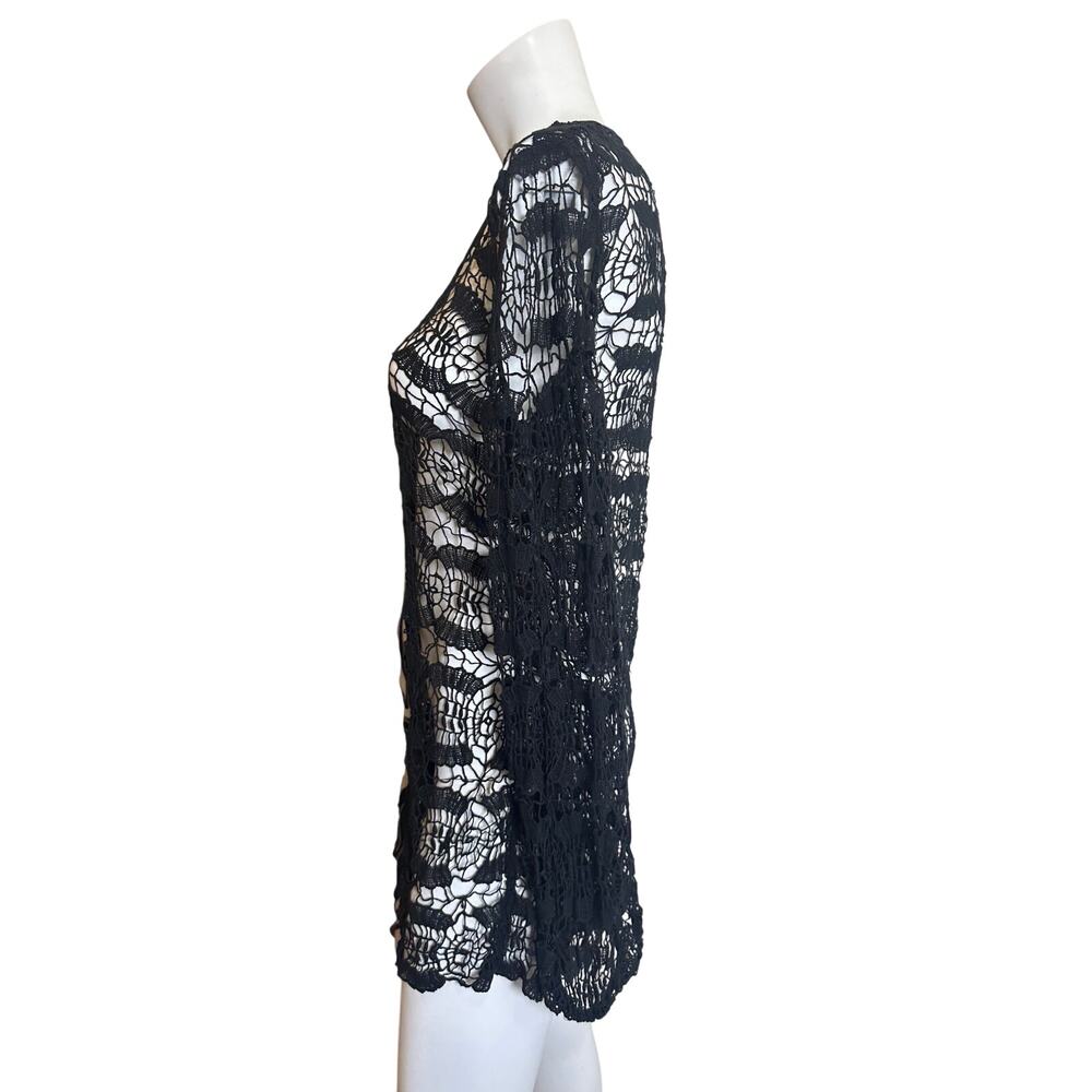 OndadeMar Black Crochet Cotton Swim Cover Up Tunic Beach Dress Large - Picture 4 of 9
